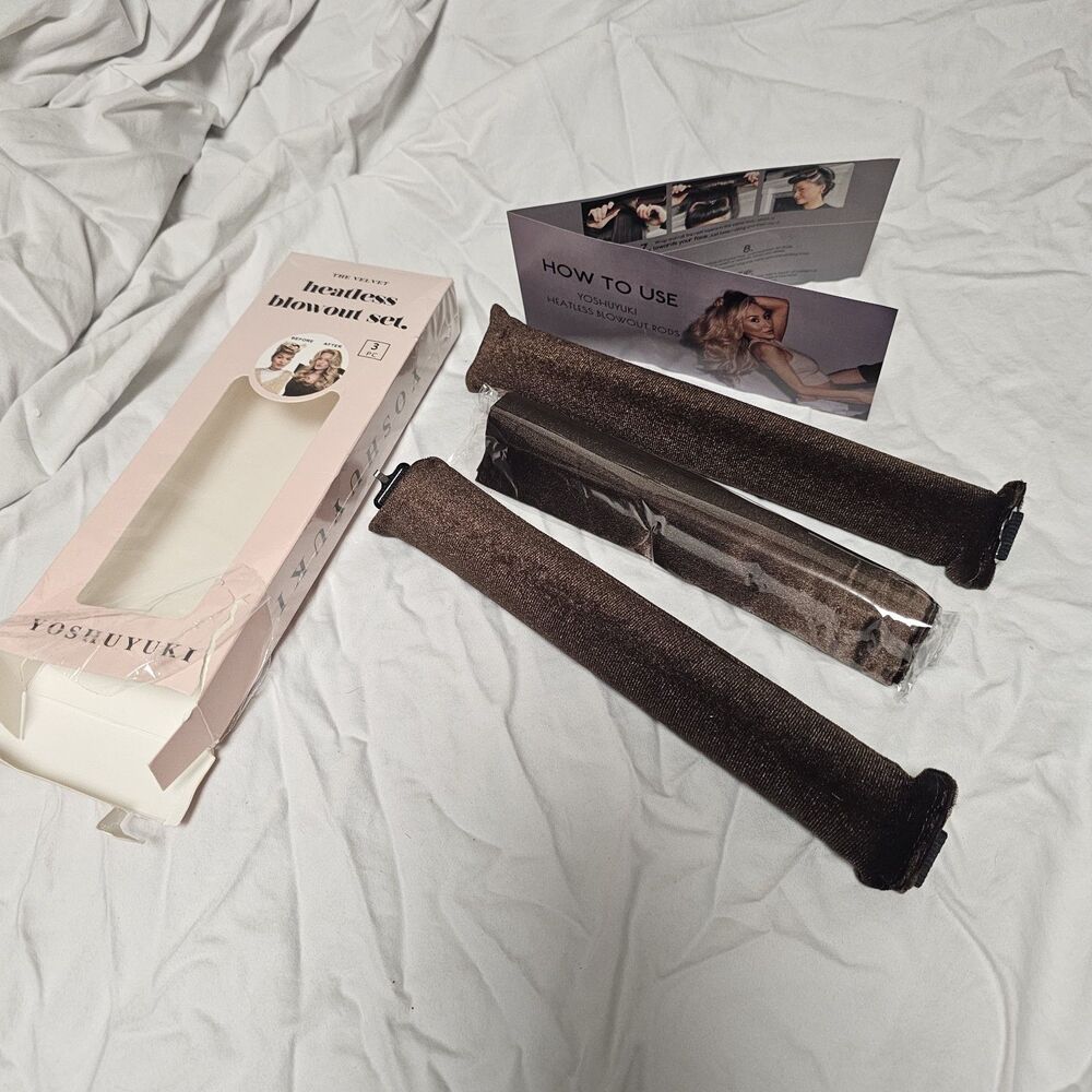 3pc Velvet Heatless Hair Curlers Overnight Blowout Rods Rollers Sleep In Brown